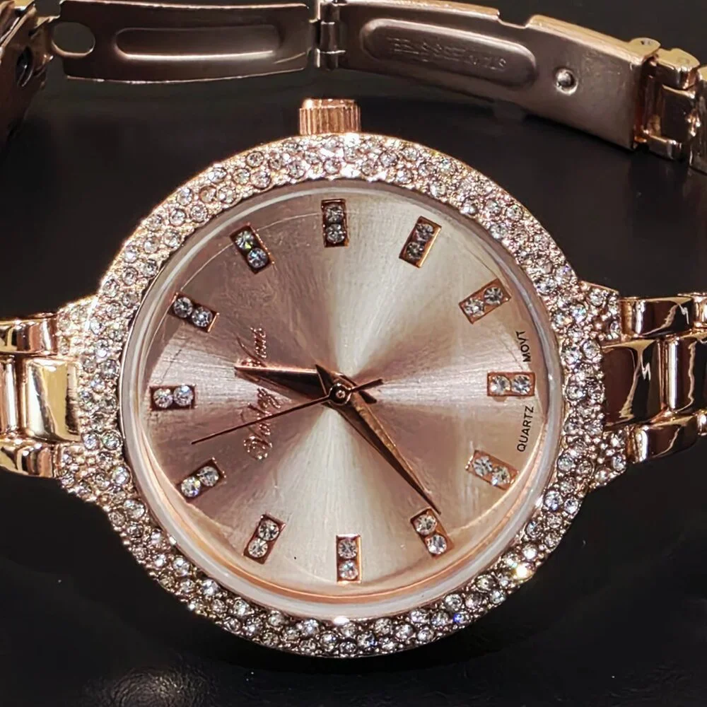 Voulez Vous Rose Gold Pink Crystal Accent Narrow Band Womens Wrist Watch New Bat
